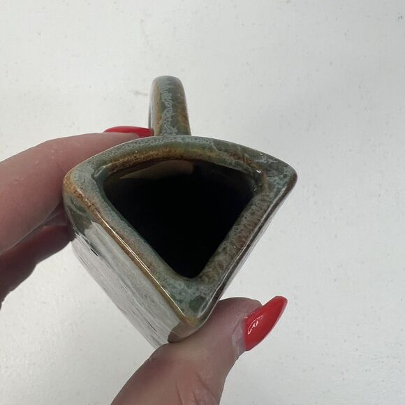 Anna Van Briggle Brown Green Drip Triangle Creamer Signed American Art Pottery - Picture 10 of 10